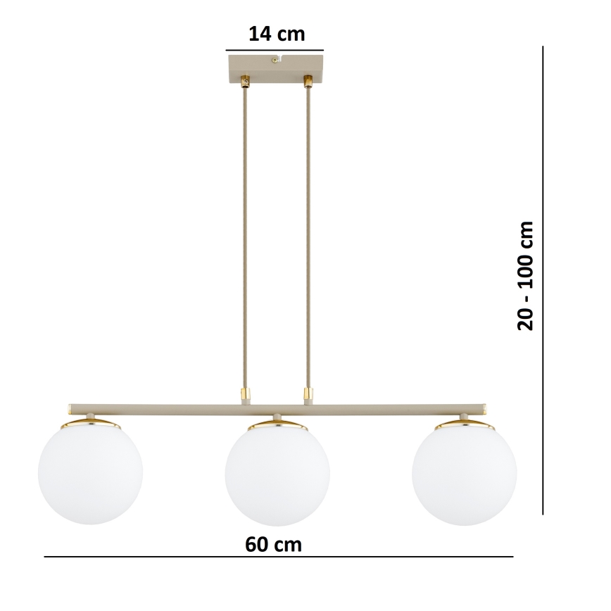 Brilagi - Luster na sajli MILO ECRU 3xE27/60W/230V bež/zlatna