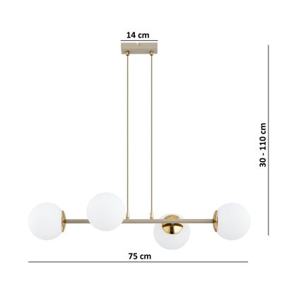 Brilagi - Luster na sajli MILO ECRU 4xE27/60W/230V bež/zlatna