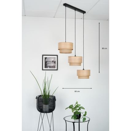 Brilagi - Luster na sajli MONTANA BOHO 3xE27/15W/230V braon/crna