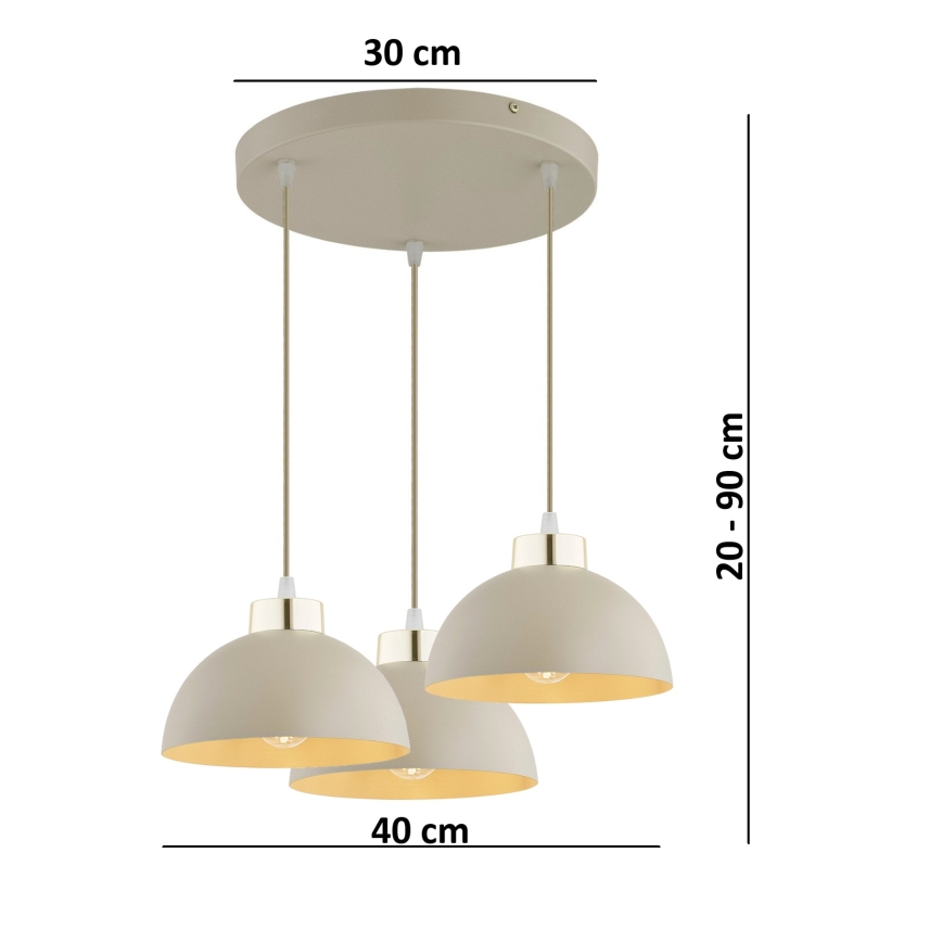 Brilagi - Luster na sajli MOON 3xE27/60W/230V bež/zlatan