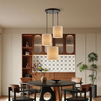 Brilagi - Luster na sajli NORDIC WAVE 3xE27/15W/230V prečnik 38 cm lan/crna