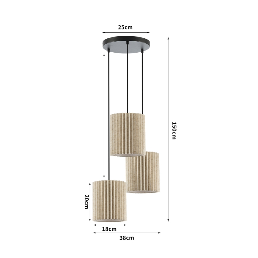 Brilagi - Luster na sajli NORDIC WAVE 3xE27/15W/230V prečnik 38 cm lan/crna