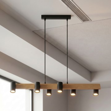 Brilagi - Luster na sajli SELE 6xGU10/30W/230V crna/dekor hrasta