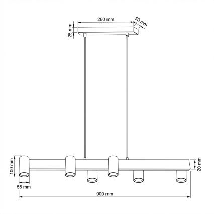 Brilagi - Luster na sajli SELE 6xGU10/30W/230V crna/dekor hrasta