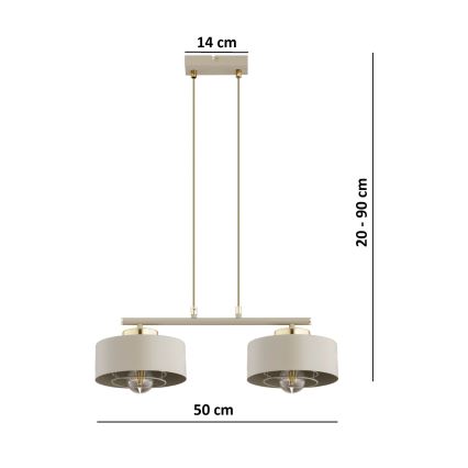 Brilagi - Luster na sajli SPRING 2xE27/60W/230V bež/zlatna