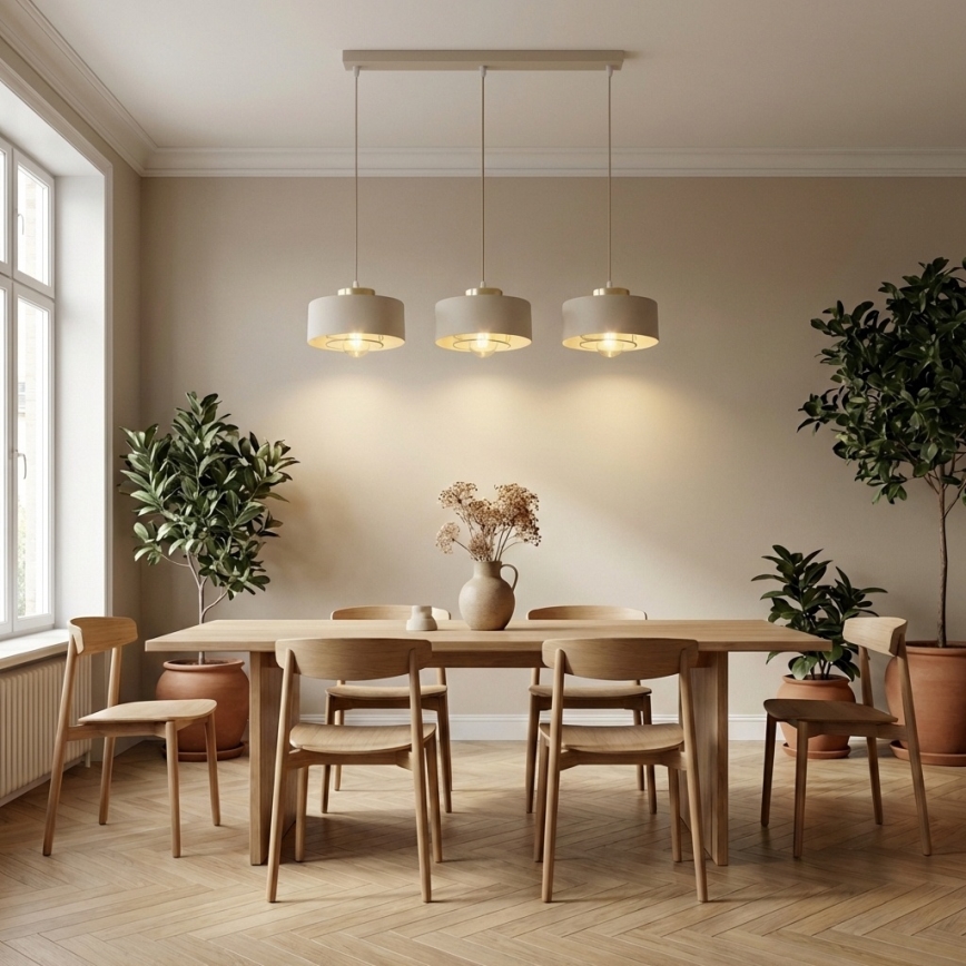 Brilagi - Luster na sajli SPRING 3xE27/60W/230V bež/zlatna