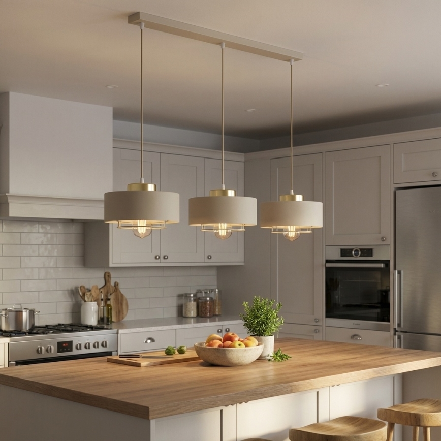 Brilagi - Luster na sajli SPRING 3xE27/60W/230V bež/zlatna