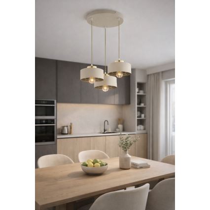 Brilagi - Luster na sajli SPRING 3xE27/60W/230V bež/zlatna