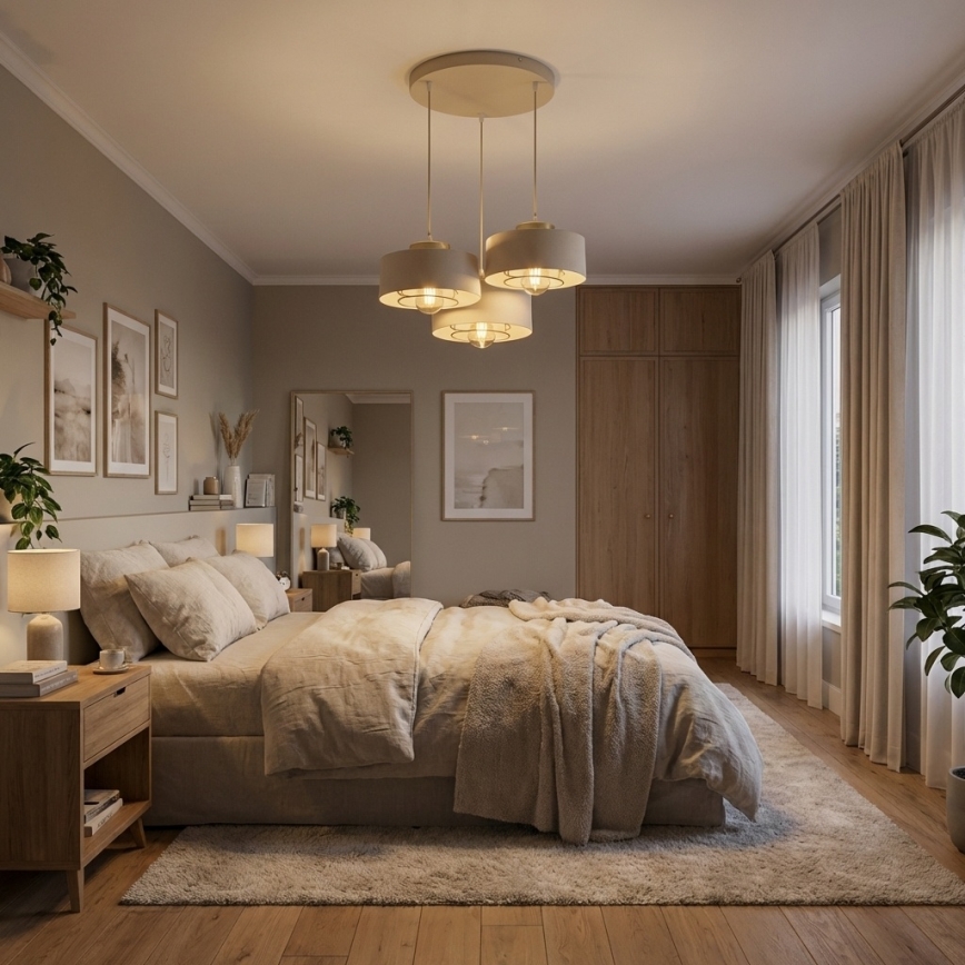 Brilagi - Luster na sajli SPRING 3xE27/60W/230V bež/zlatna