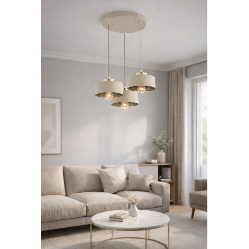 Brilagi - Luster na sajli SPRING 3xE27/60W/230V bež/zlatna