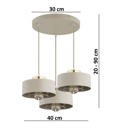Brilagi - Luster na sajli SPRING 3xE27/60W/230V bež/zlatna