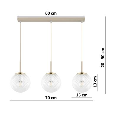 Brilagi - Luster na sajli STELLA 3xE27/60W/230V bež/zlatan