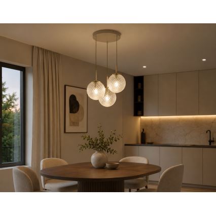 Brilagi - Luster na sajli STELLA 3xE27/60W/230V bež/zlatna