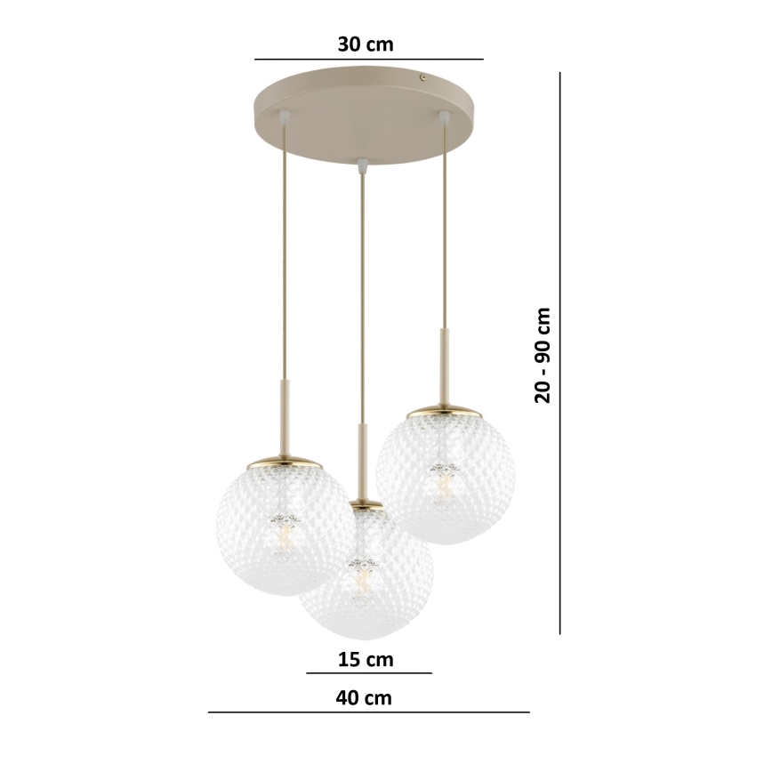 Brilagi - Luster na sajli STELLA 3xE27/60W/230V bež/zlatna