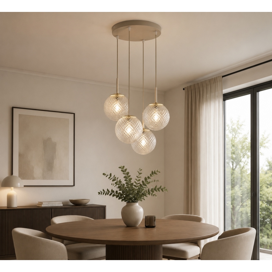 Brilagi - Luster na sajli STELLA 4xE27/60W/230V bež/zlatna