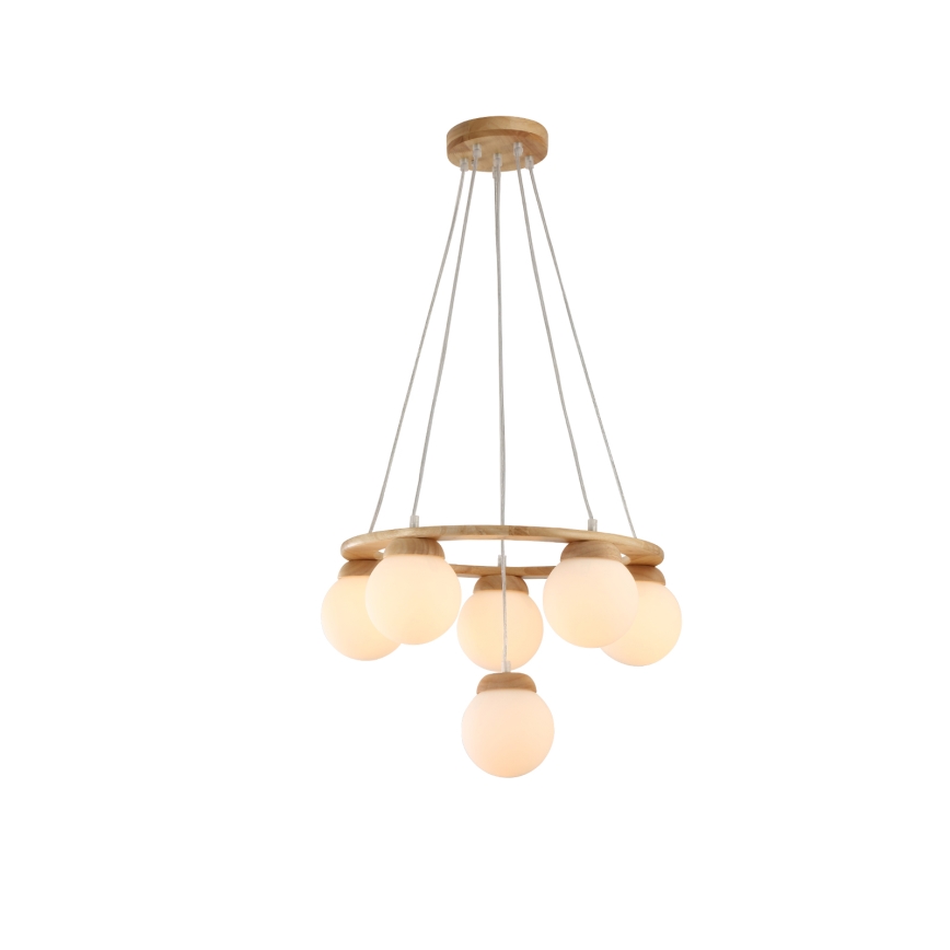 Brilagi - Luster na sajli VISBY WOOD 6xE27/60W/230V, prečnik 58 cm, drveni