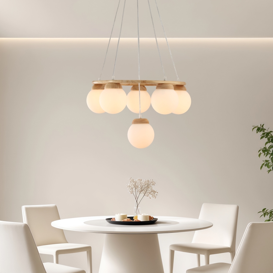 Brilagi - Luster na sajli VISBY WOOD 6xE27/60W/230V, prečnik 58 cm, drveni