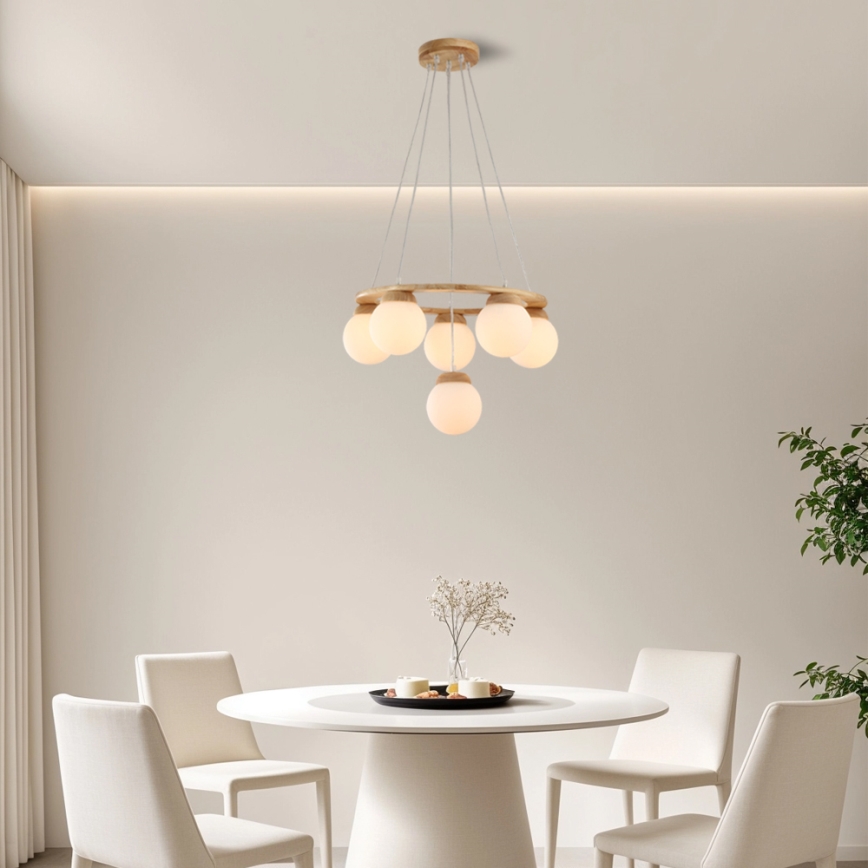 Brilagi - Luster na sajli VISBY WOOD 6xE27/60W/230V, prečnik 58 cm, drveni