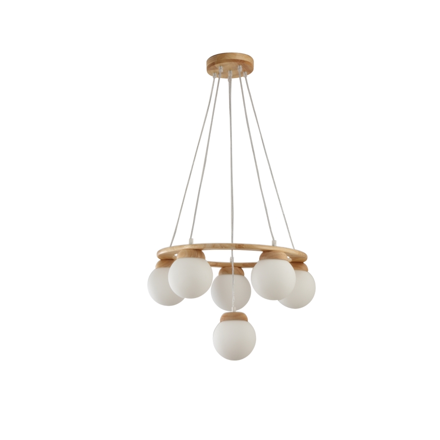 Brilagi - Luster na sajli VISBY WOOD 6xE27/60W/230V, prečnik 58 cm, drveni
