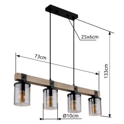 Brilagi - Luster na sajli VISTA 4xE27/60W/230V hrast
