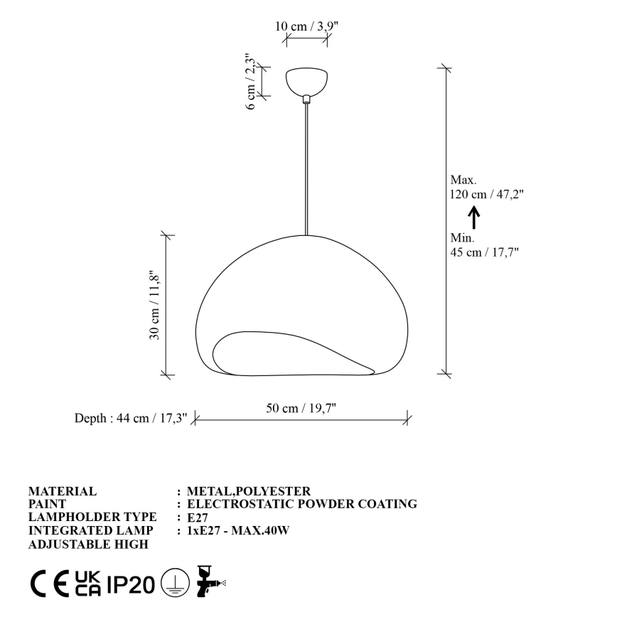 Brilagi - Luster na sajli WABI SABI 1xE27/40W/230V prečnika 50 cm bela