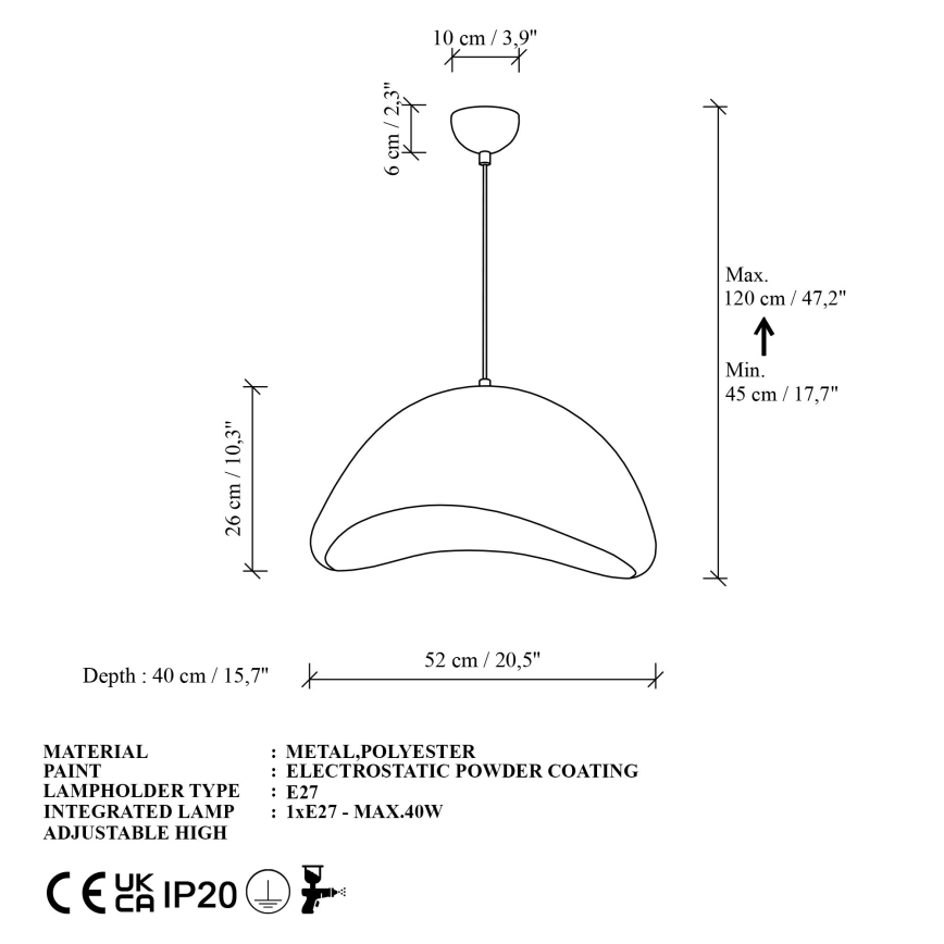 Brilagi - Luster na sajli WABI SABI 1xE27/40W/230V prečnika 52 cm bela