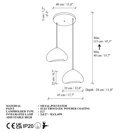 Brilagi - Luster na sajli WABI SABI 2xE27/40W/230V prečnik 45 cm bela