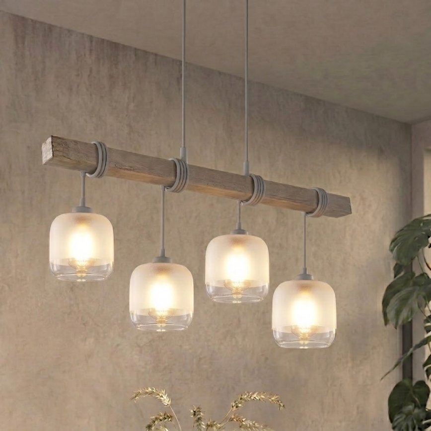 BRILAGI - Luster na sajli WOOD GLASS 4xE27/60W/230V borovina/siva/bela