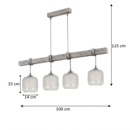 BRILAGI - Luster na sajli WOOD GLASS 4xE27/60W/230V borovina/siva/bela