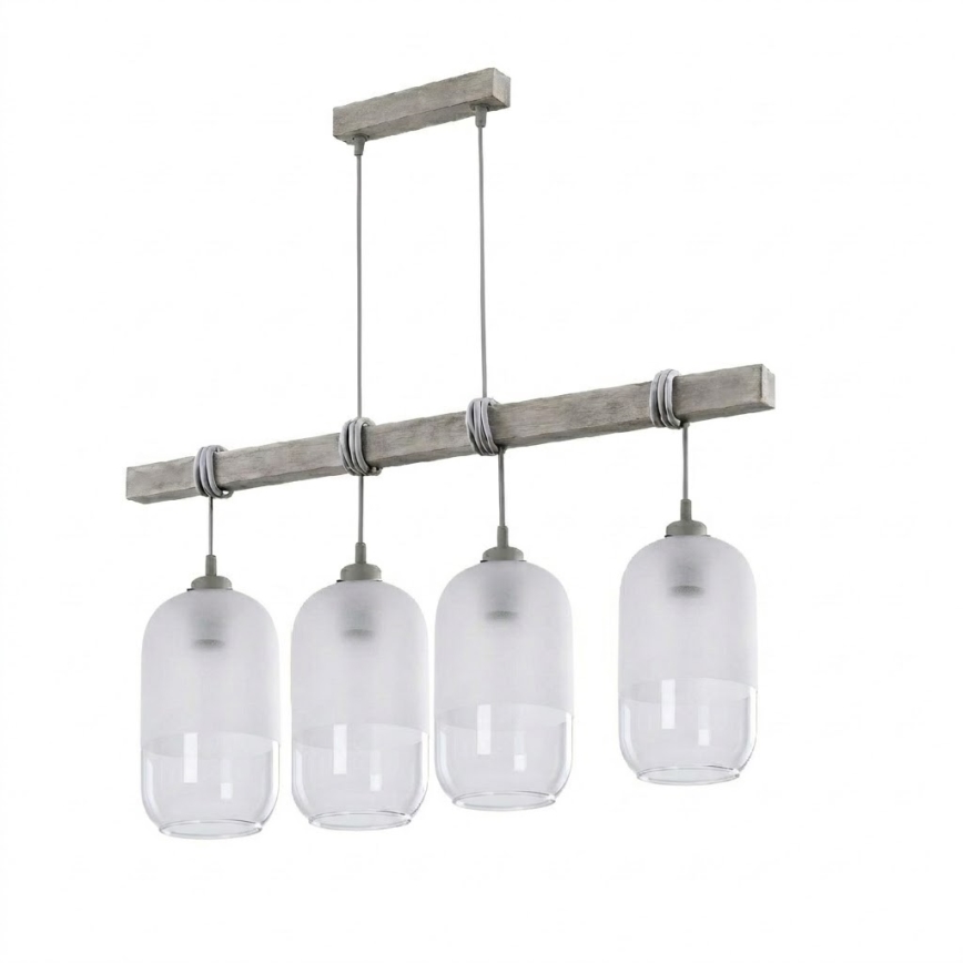 BRILAGI - Luster na sajli WOOD GLASS 4xE27/60W/230V borovina/siva/bela