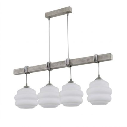 BRILAGI - Luster na sajli WOOD GLASS 4xE27/60W/230V borovina/siva/bela