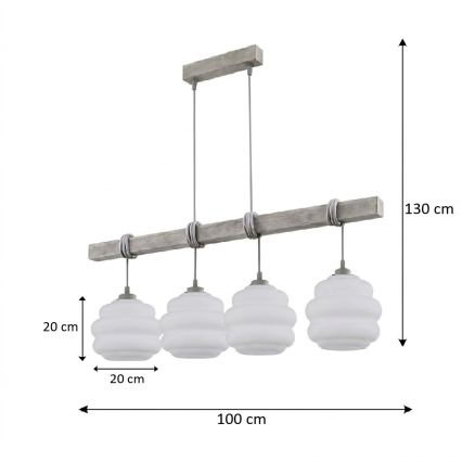 BRILAGI - Luster na sajli WOOD GLASS 4xE27/60W/230V borovina/siva/bela