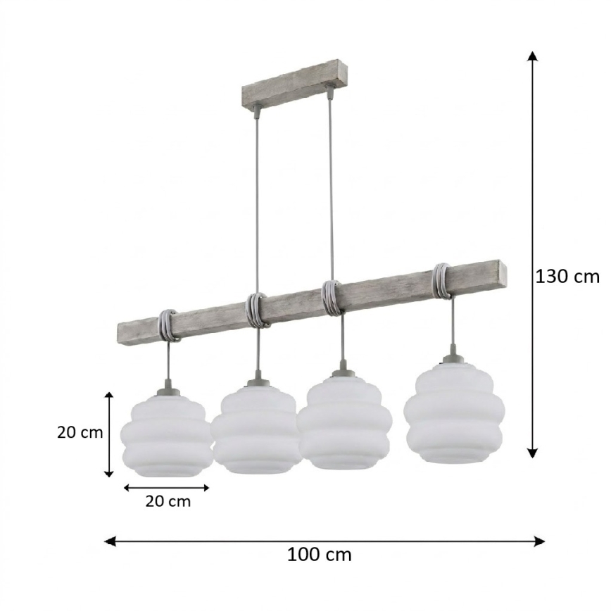 BRILAGI - Luster na sajli WOOD GLASS 4xE27/60W/230V borovina/siva/bela