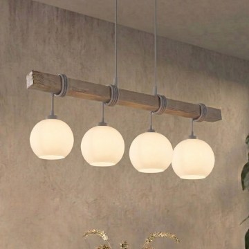BRILAGI - Luster na sajli WOOD GLASS 4xE27/60W/230V borovina/siva/bela