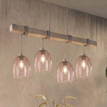 BRILAGI - Luster na sajli WOOD GLASS 4xE27/60W/230V borovina/siva/dimljeno bež