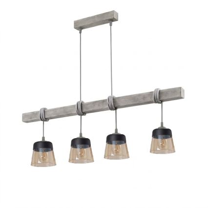 BRILAGI - Luster na sajli WOOD GLASS 4xE27/60W/230V borovina/siva/dimljeno braon