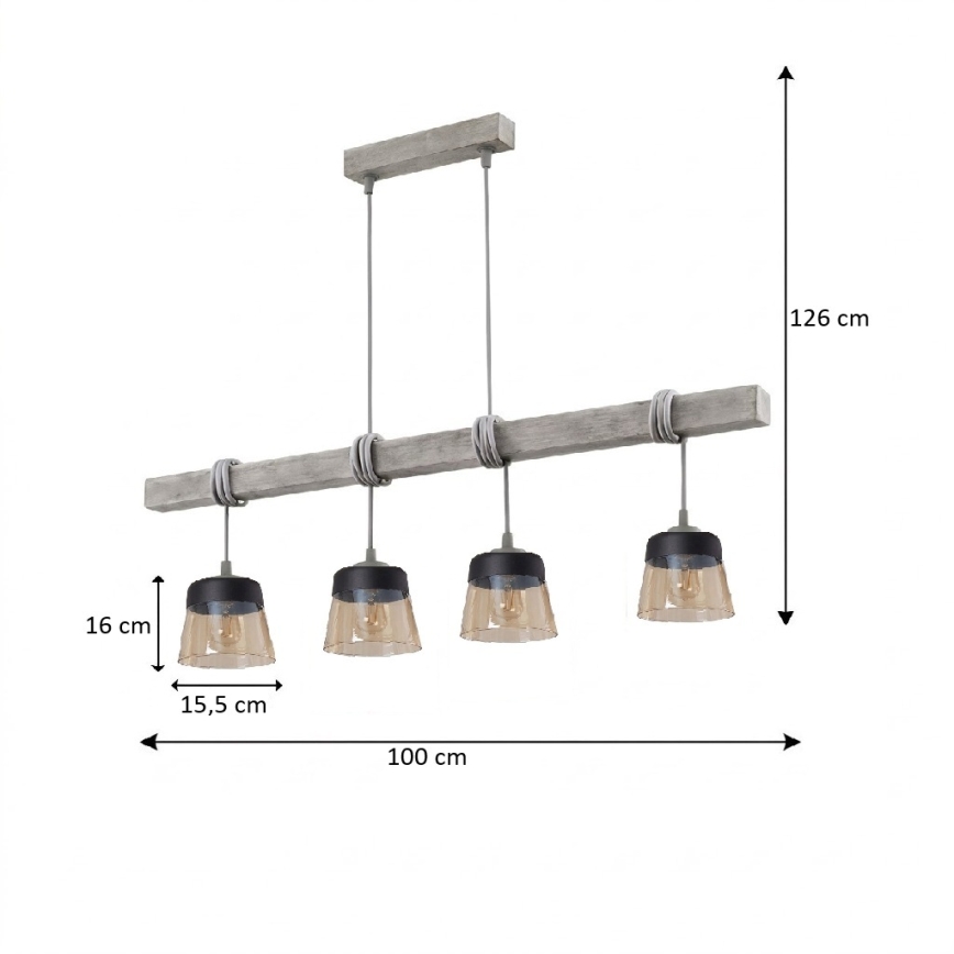 BRILAGI - Luster na sajli WOOD GLASS 4xE27/60W/230V borovina/siva/dimljeno braon