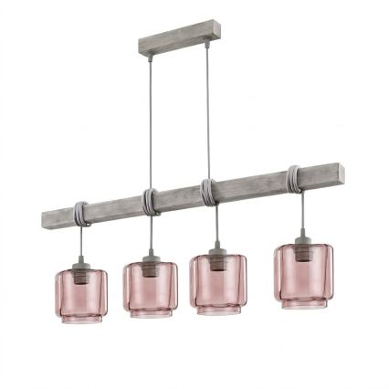 BRILAGI - Luster na sajli WOOD GLASS 4xE27/60W/230V borovina/siva/dimljeno bež
