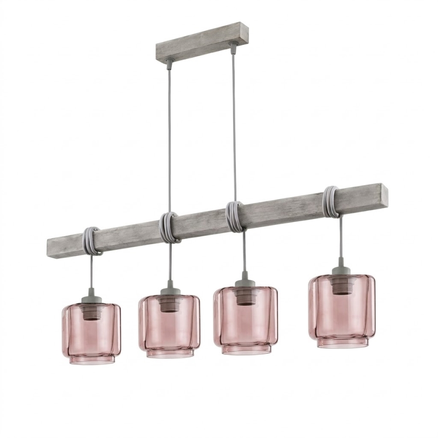 BRILAGI - Luster na sajli WOOD GLASS 4xE27/60W/230V borovina/siva/dimljeno bež