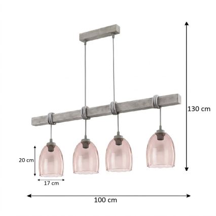 BRILAGI - Luster na sajli WOOD GLASS 4xE27/60W/230V borovina/siva/dimljeno bež