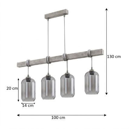 BRILAGI - Luster na sajli WOOD GLASS 4xE27/60W/230V borovina/siva/zadimljeno-siva