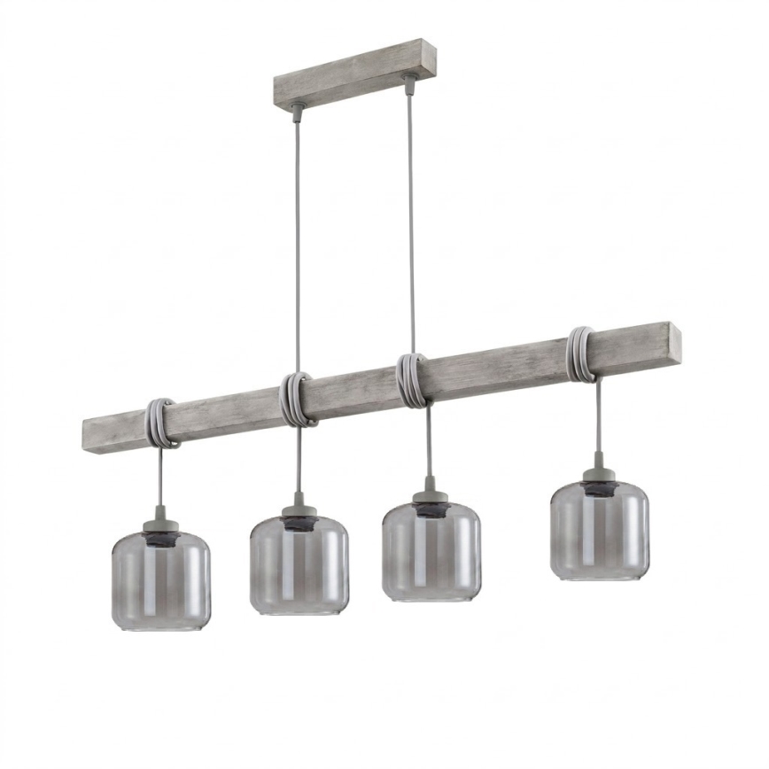 BRILAGI - Luster na sajli WOOD GLASS 4xE27/60W/230V borovina/siva/zadimljeno-siva