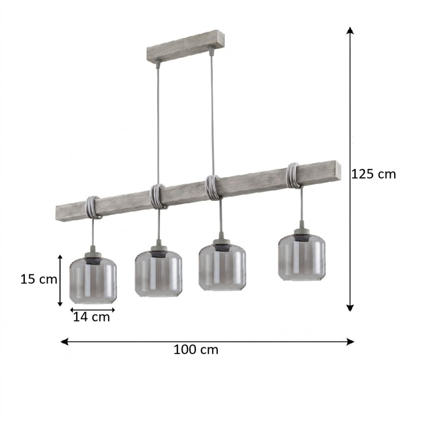 BRILAGI - Luster na sajli WOOD GLASS 4xE27/60W/230V borovina/siva/zadimljeno-siva