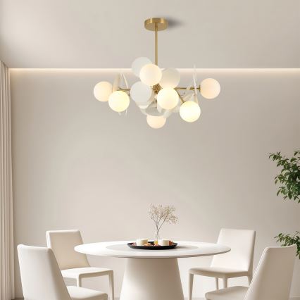 Brilagi - Luster na šipci BALMO 8xG9/9W/230V prečnik 60 cm zlatna/bela