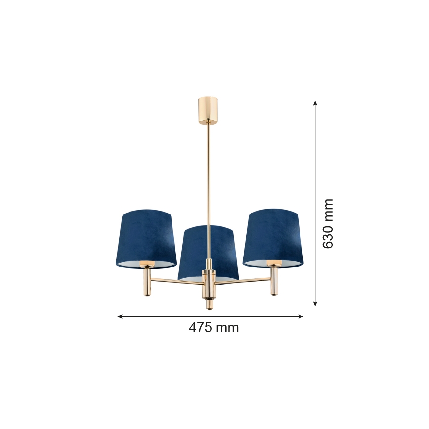 Brilagi - Luster na šipci MONTE 3xE27/15W/230V plava/zlatna