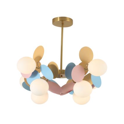 Brilagi - Luster na štangu BALMO 8xG9/9W/230V prečnik 60 cm zlatna/plava/ružičasta