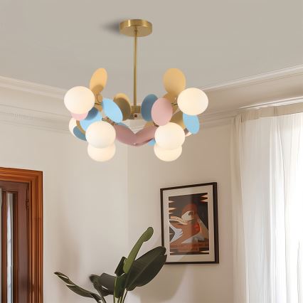 Brilagi - Luster na štangu BALMO 8xG9/9W/230V prečnik 60 cm zlatna/plava/ružičasta