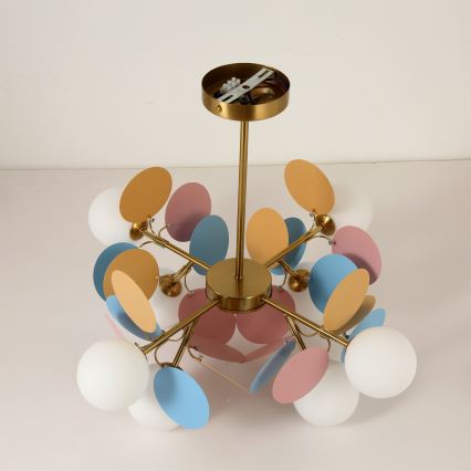 Brilagi - Luster na štangu BALMO 8xG9/9W/230V prečnik 60 cm zlatna/plava/ružičasta