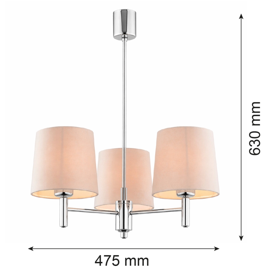 Brilagi - Luster na štapu MONTE 3xE27/15W/230V bež/sjajni hrom