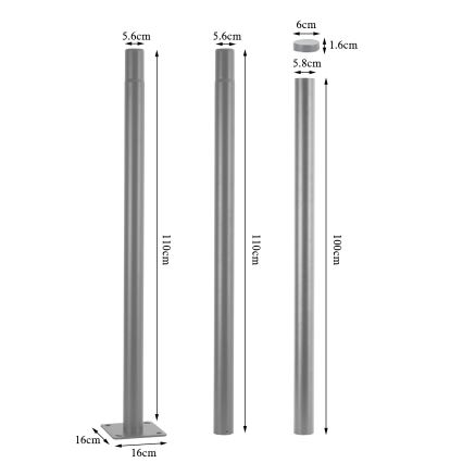 Brilagi - Metalna šipka za stub spoljne rasvete URBAN 3 m, prečnik 58 mm, siva